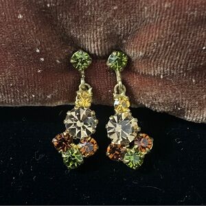 Vintage Orange & Green Glass Clip-on Earrings Made in Austria